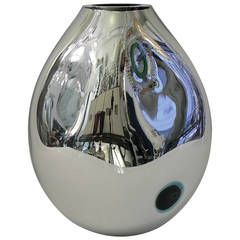 Contemporary Design Exclusive Silver Mirrored Murano Glass Vase by Davide Dona