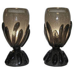 1950s Italian Organic Pair of Lamps in Very Rare Smoked Grey Murano Glass