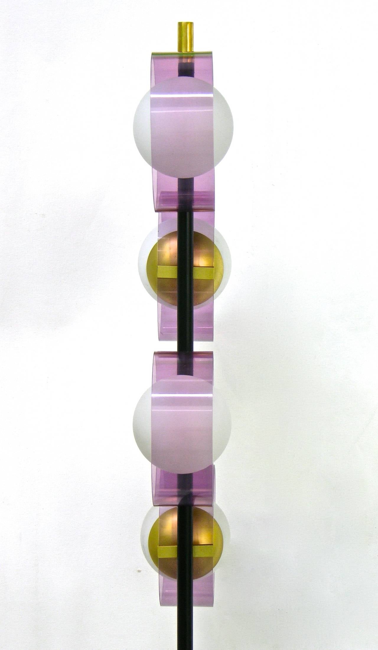 Cold-Painted Stilux 1960s Rare Italian Floor Lamp with Lavender Lucite Shades