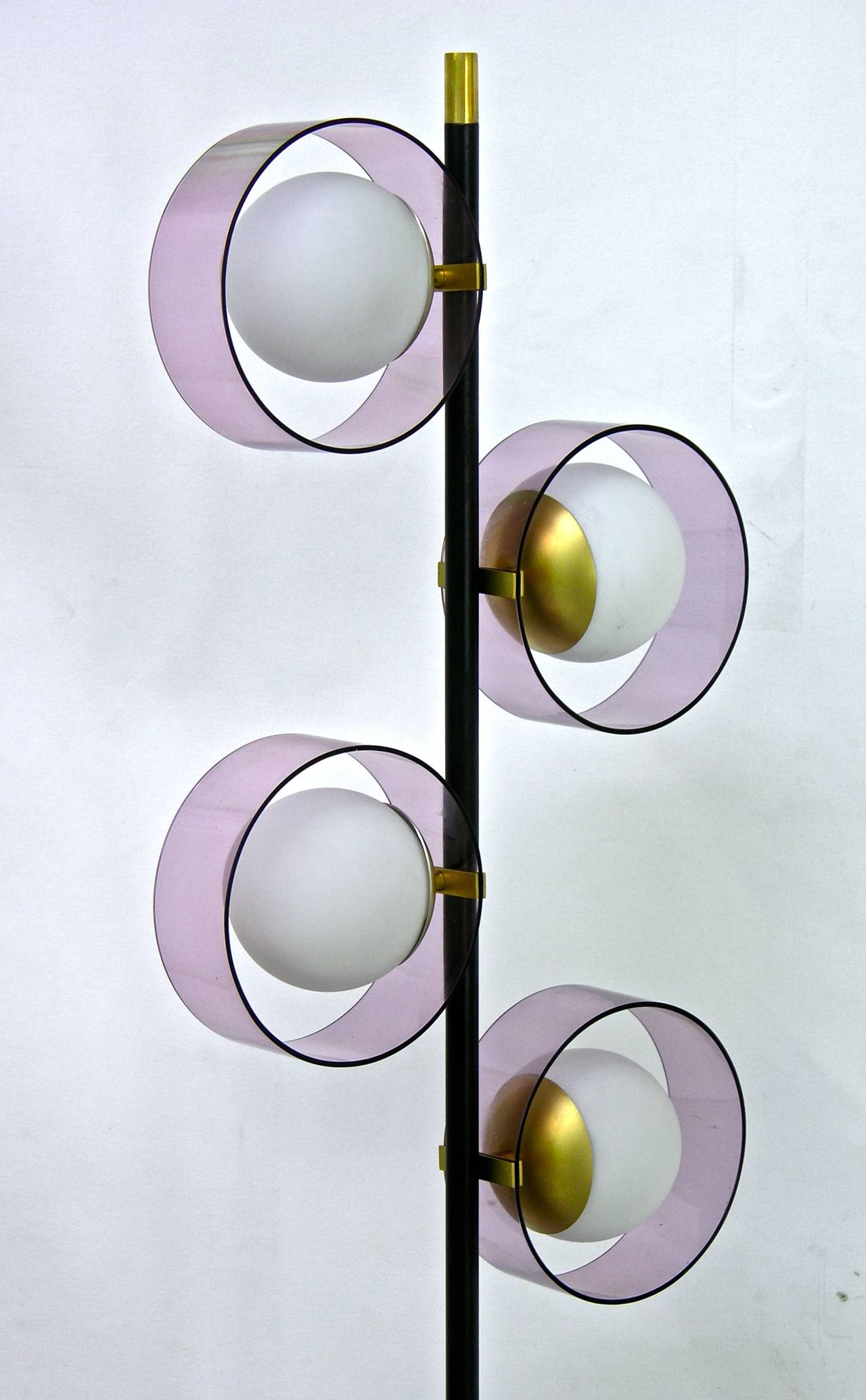 Mid-20th Century Stilux 1960s Rare Italian Floor Lamp with Lavender Lucite Shades