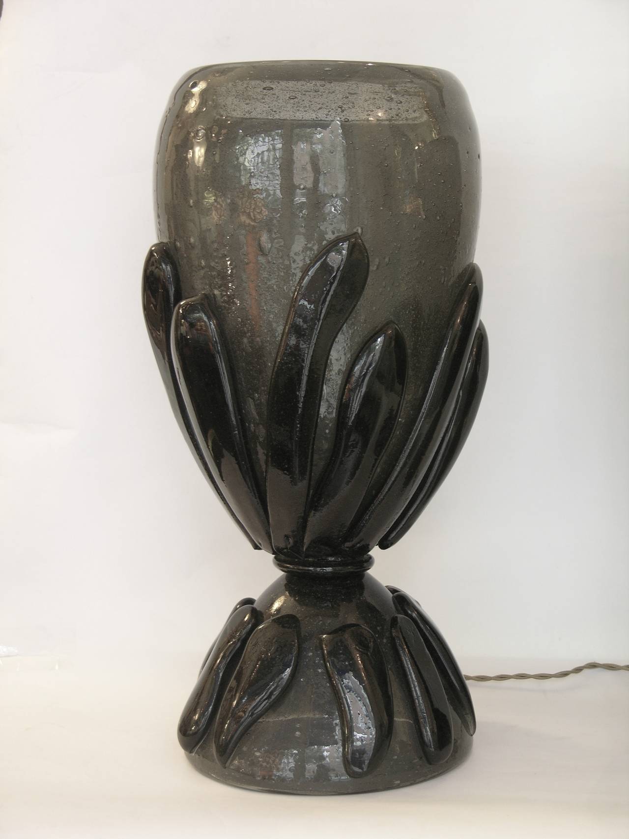 Mid-20th Century 1950s Italian Organic Pair of Lamps in Very Rare Smoked Grey Murano Glass