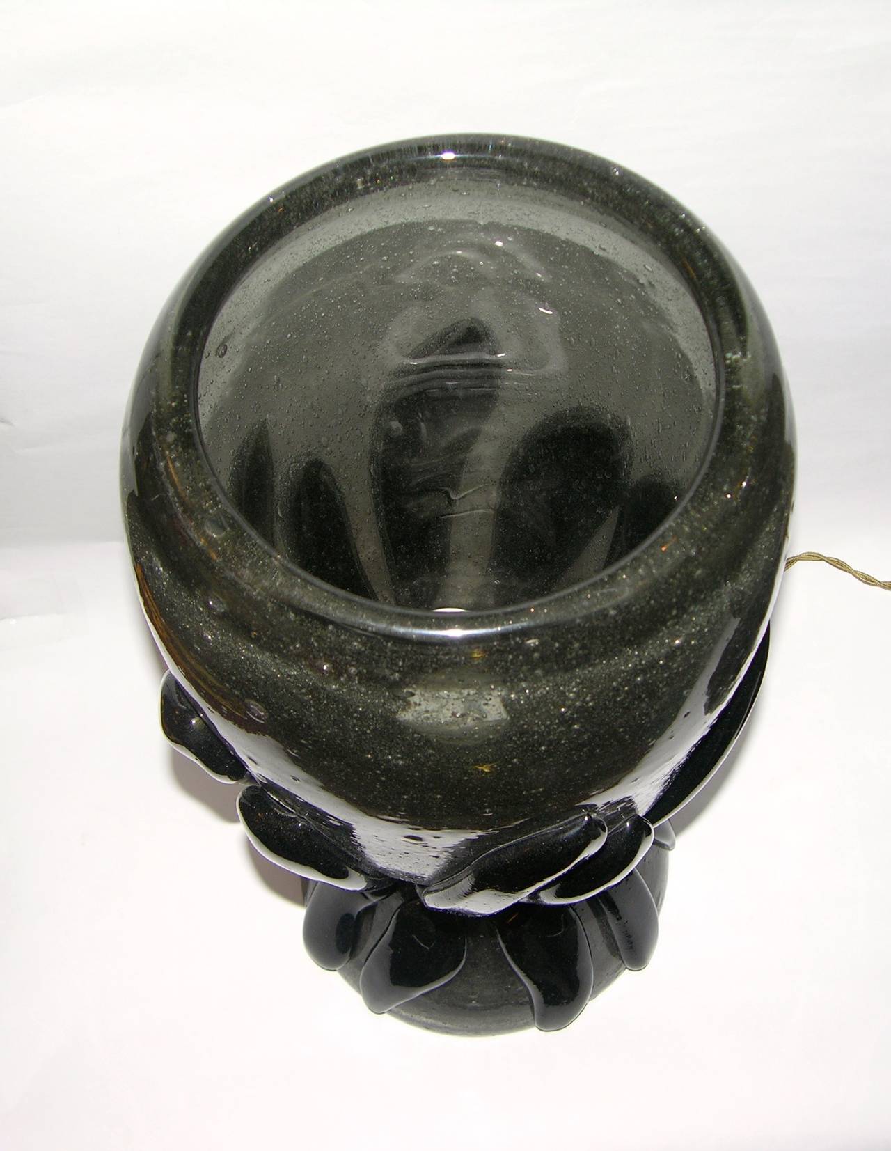 Art Glass 1950s Italian Organic Pair of Lamps in Very Rare Smoked Grey Murano Glass