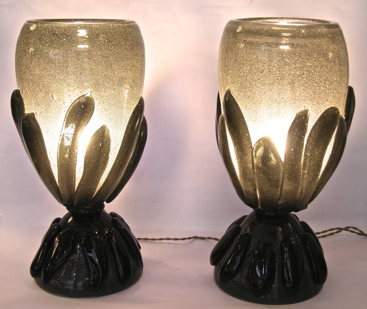 1950s Italian Organic Pair of Lamps in Very Rare Smoked Grey Murano Glass In Excellent Condition In New York, NY