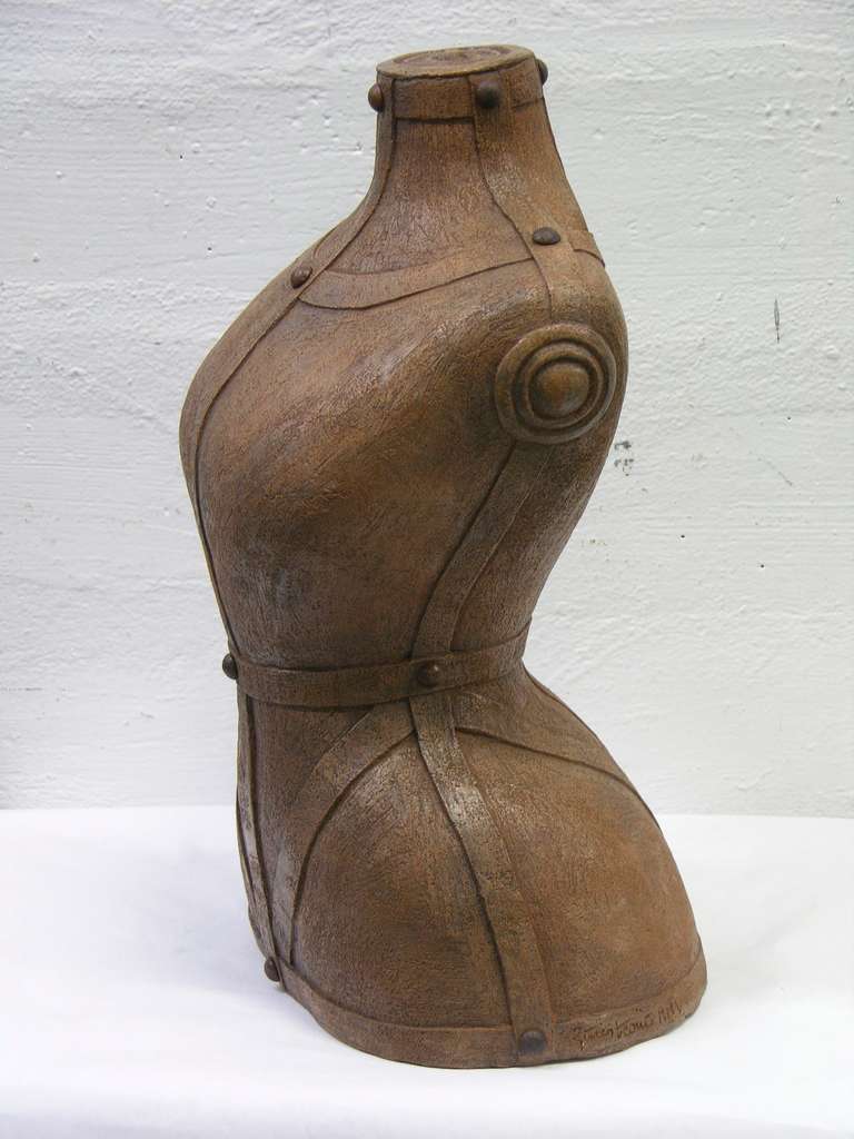 Contemporary Italian Modern Couture Sculpture of a Bust in Brown Terra Cotta 3