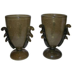 Rare Smoked Grey Pair of Murano Glass Lamps