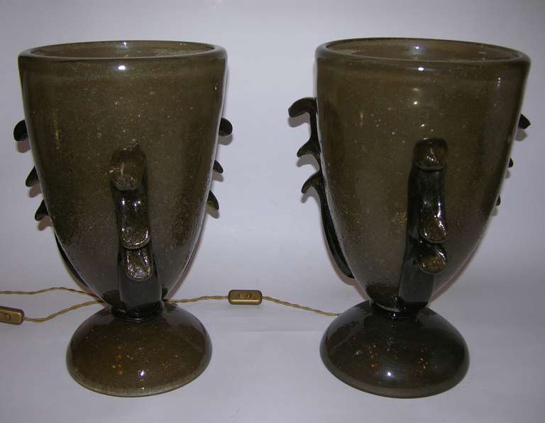 Italian Rare Smoked Grey Pair of Murano Glass Lamps