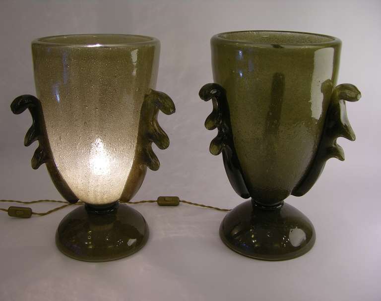Rare Smoked Grey Pair of Murano Glass Lamps 3