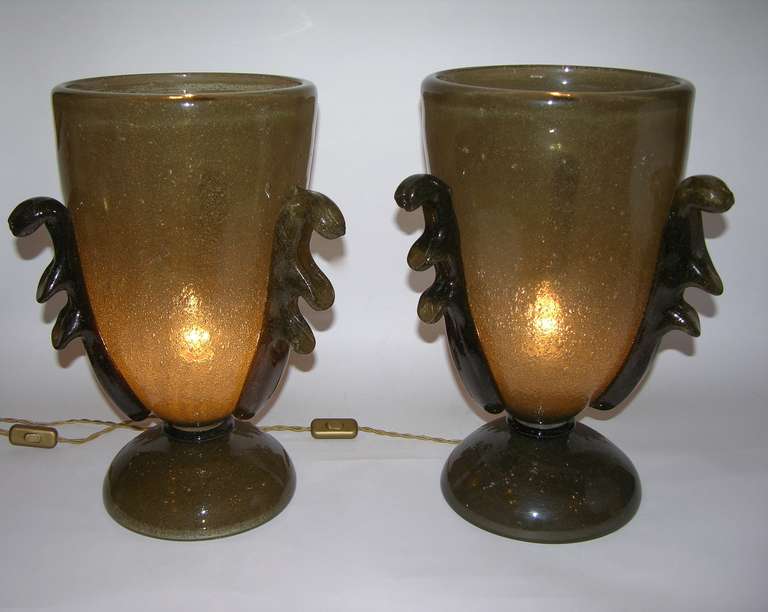 Rare Smoked Grey Pair of Murano Glass Lamps 1