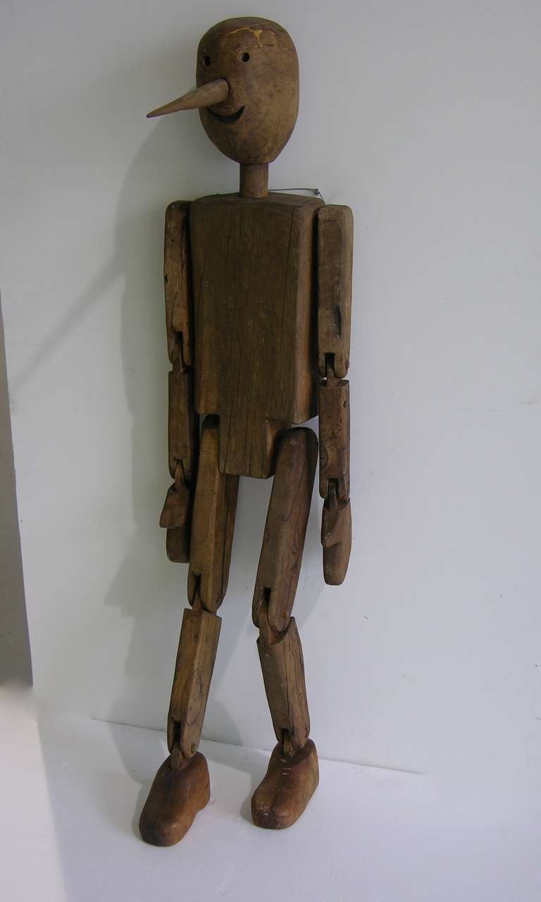 Italian Articulated Wooden Pinocchio Sculpture In Good Condition In New York, NY