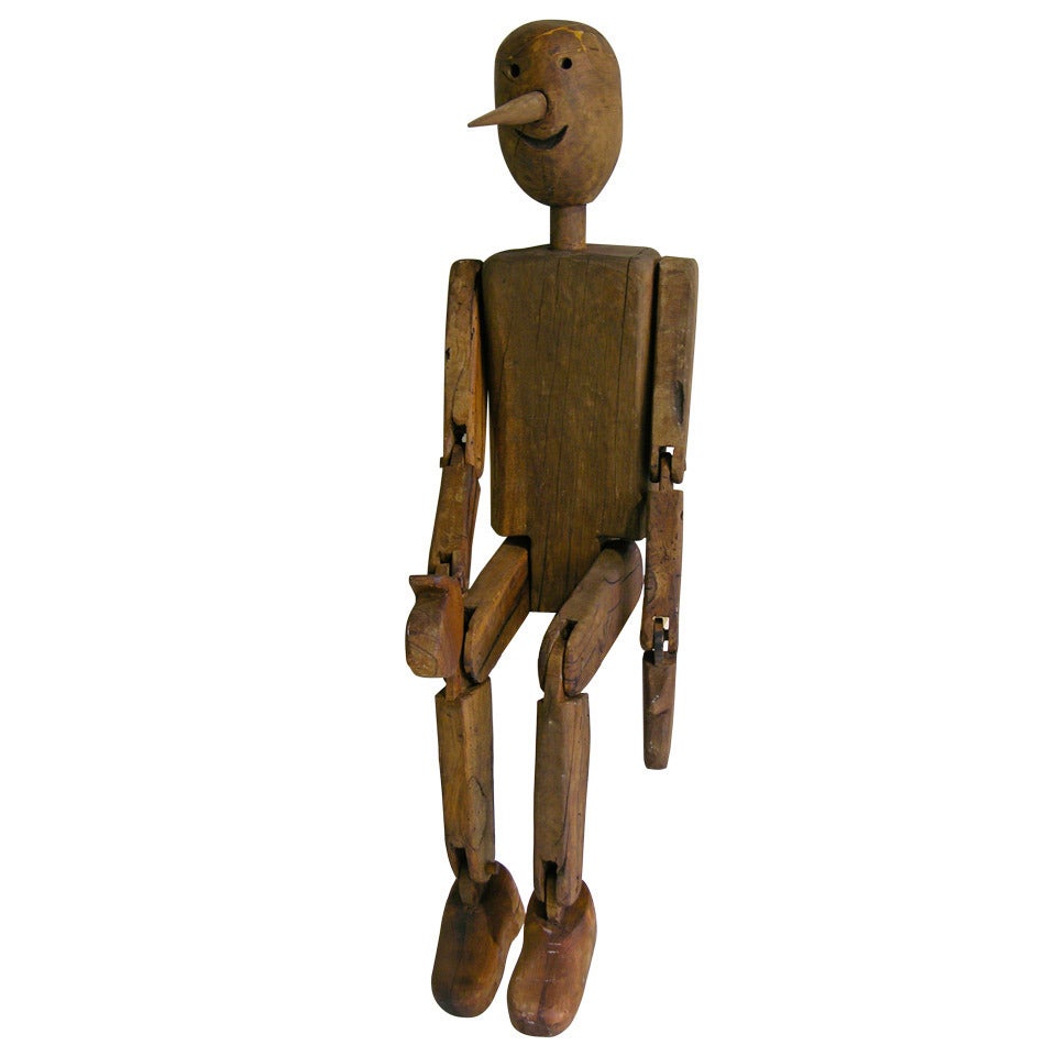 Italian Articulated Wooden Pinocchio Sculpture