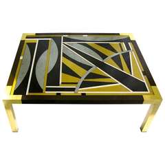 Italian Decorative Bronze and Glass Coffee Table with Geometric Decor