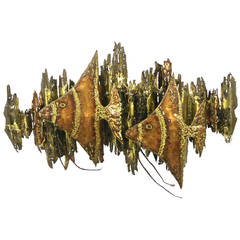 Vintage Brutalist Fish Wall Light Sculpture by Ernie Abdelnour