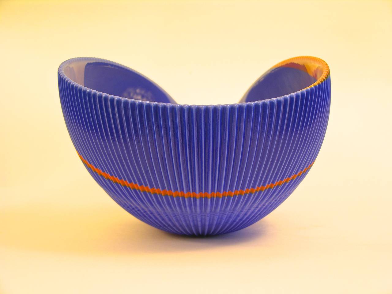 Blue and Copper Murano Art Glass Waved Bowl 2