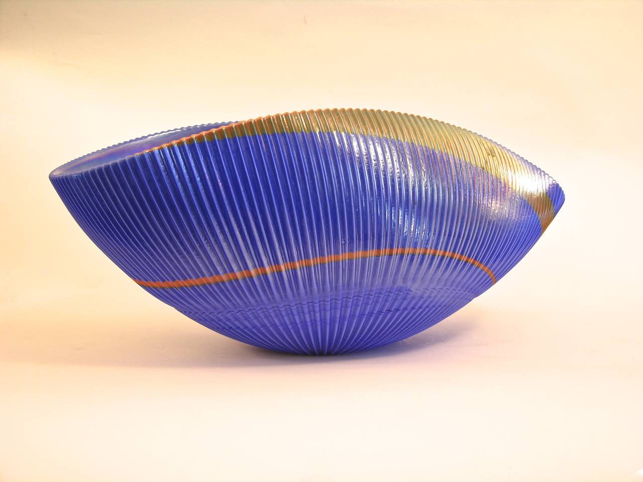 Blue and Copper Murano Art Glass Waved Bowl 3