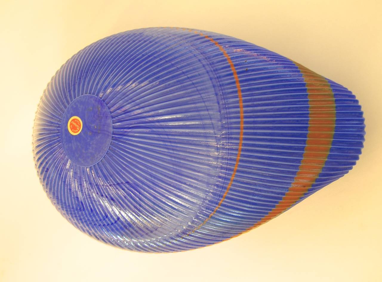 Blue and Copper Murano Art Glass Waved Bowl 4