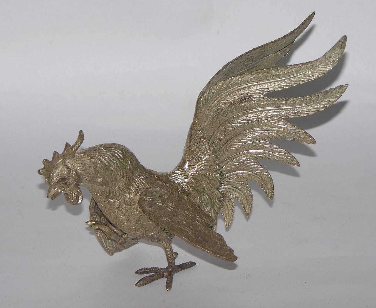Metal Vintage Gucci Silver Plated Rooster Bird Sculpture