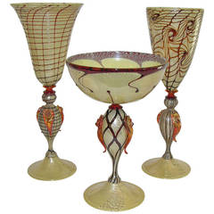 Set of Three Murano Glasses with Detailed Overlay by La Murrina