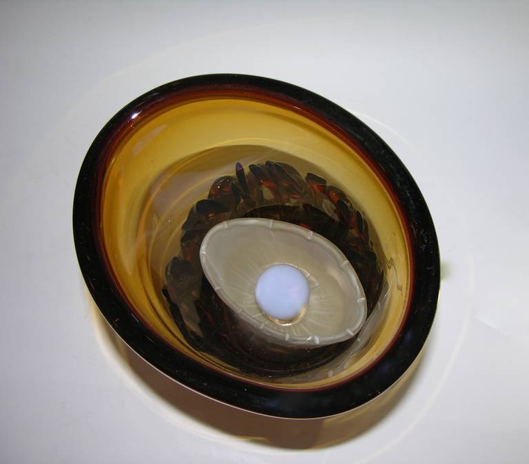 Rare Italian Pair of 1970s Flamed Amber Murano Glass Lamps 2
