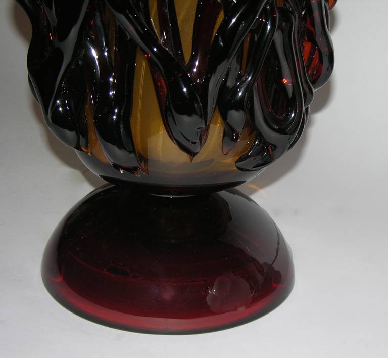 Rare Italian Pair of 1970s Flamed Amber Murano Glass Lamps 6