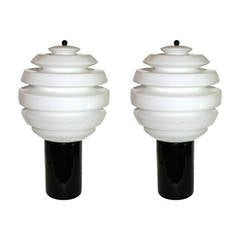 1980s Italian Pair of Black and White Murano Glass Table or Floor Lamps 12