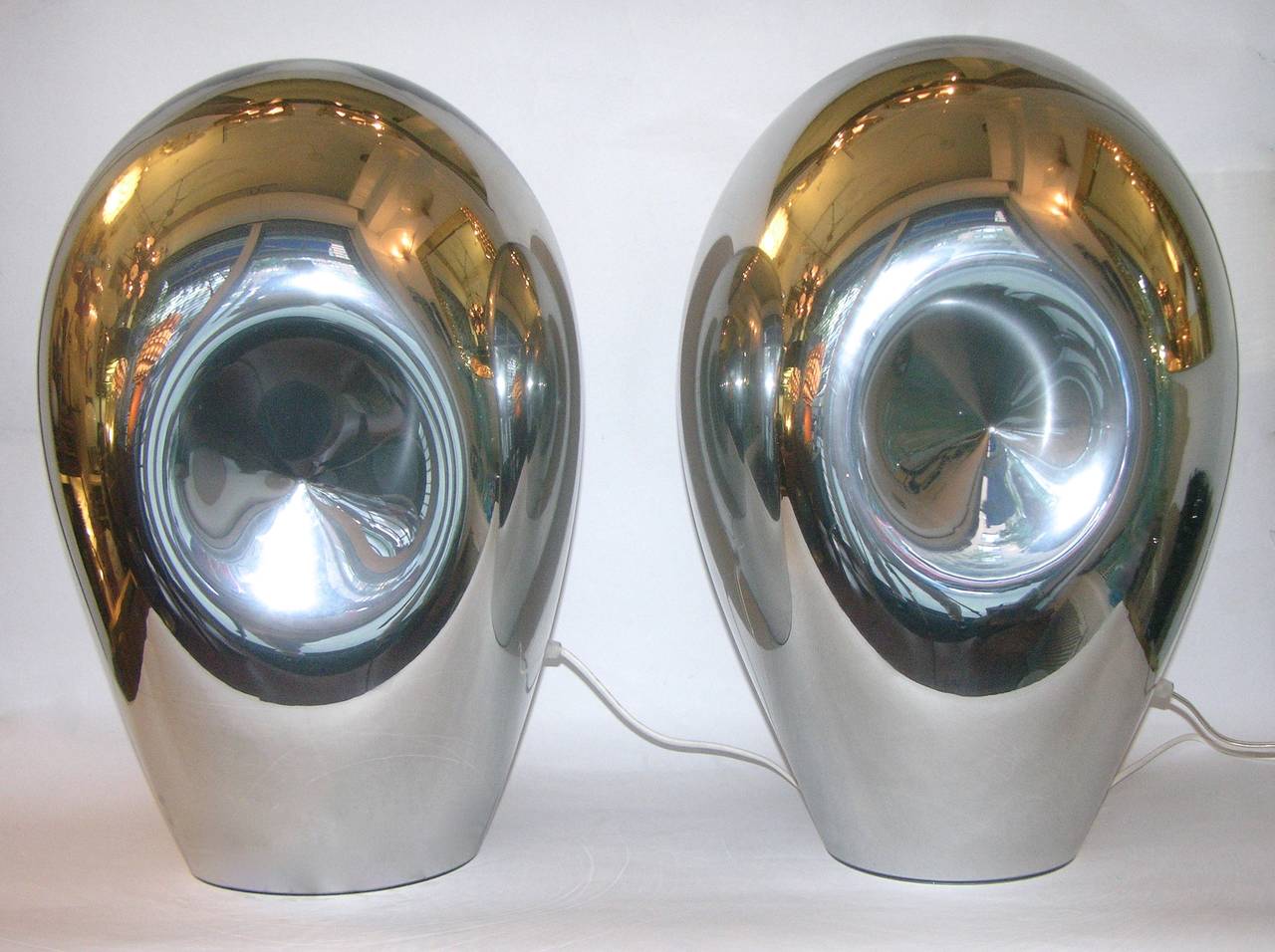 1970s V. Nason Abstract Pair of Vintage Silver Mirrored Glass Table Lamps In Excellent Condition In New York, NY