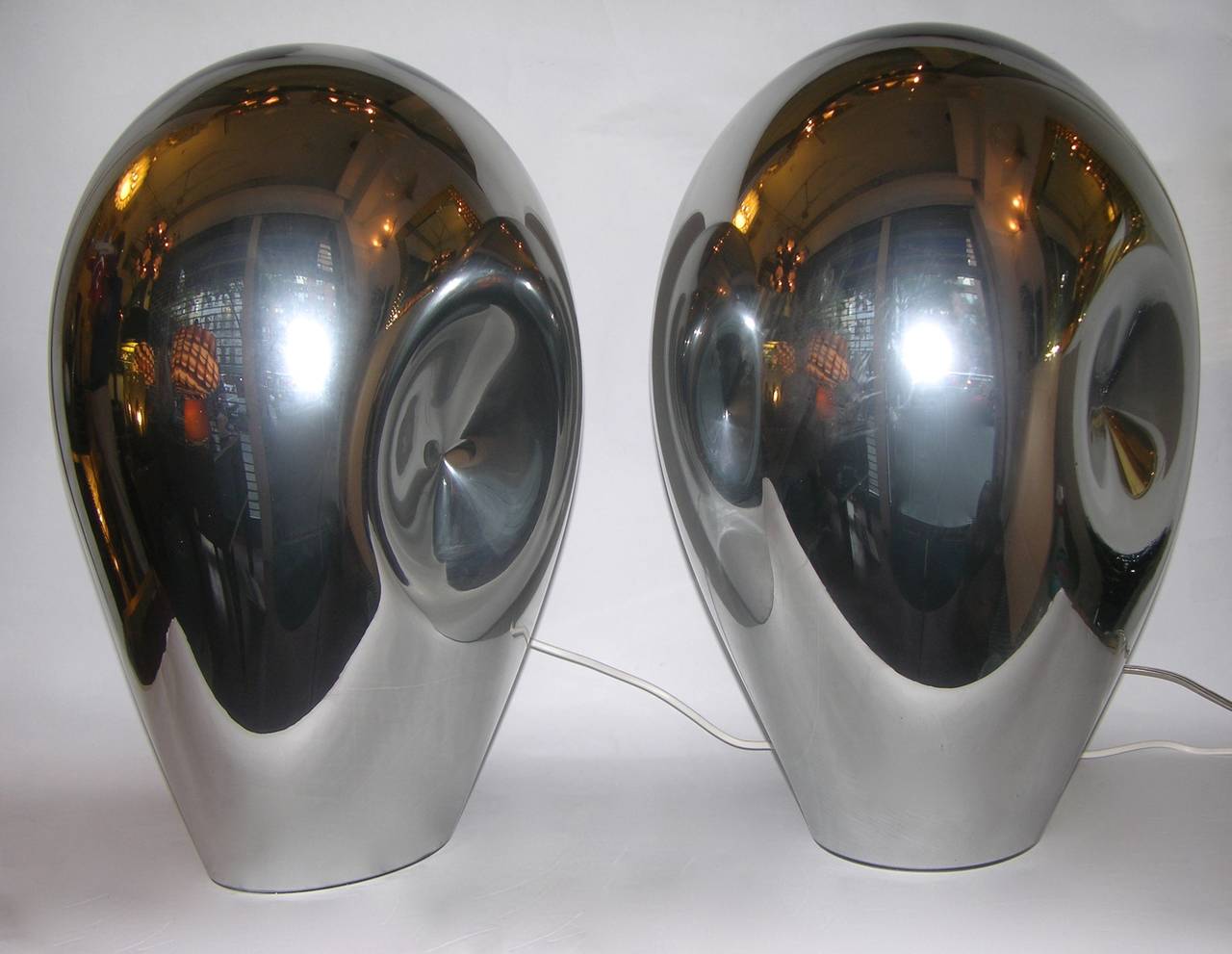 Modern 1970s V. Nason Abstract Pair of Vintage Silver Mirrored Glass Table Lamps