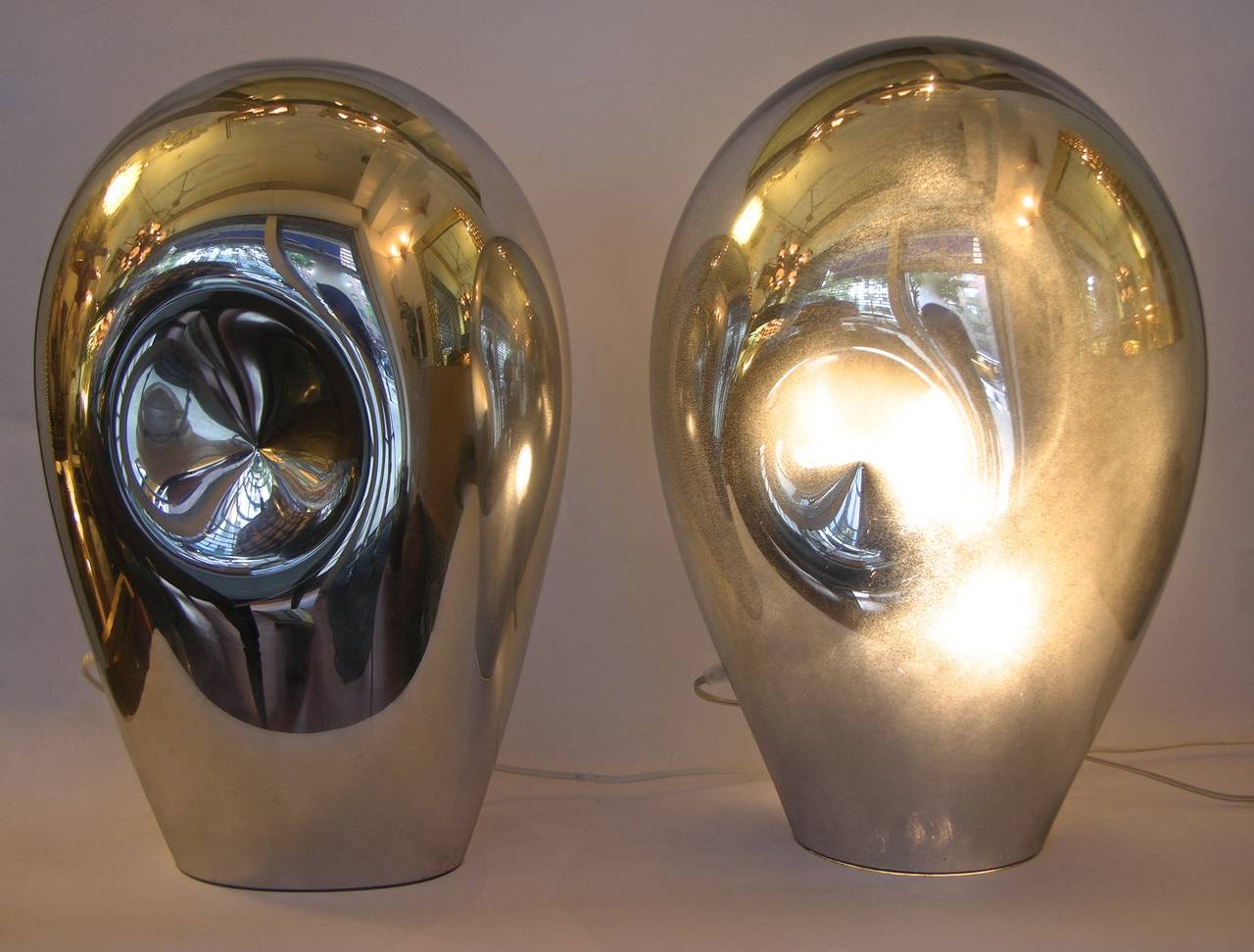 1970s V. Nason Abstract Pair of Vintage Silver Mirrored Glass Table Lamps 3