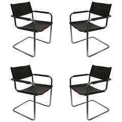 1970s Italian Set of 4 Chromed Armchairs By Matteo Grassi With Original Leather