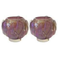Sculptural Pair of Art Deco Design Amethyst Murano Glass Vases 12