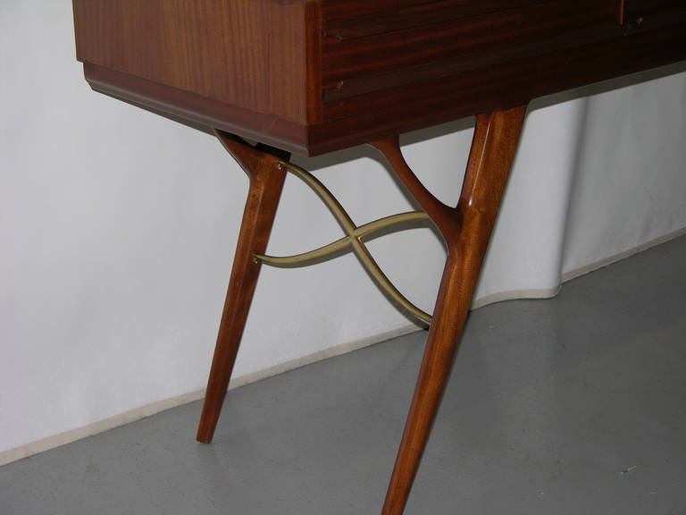 Mid-Century Modern 1960s Elegant Italian Vintage Cream Parchment & Colored Majolica Cabinet/Buffet