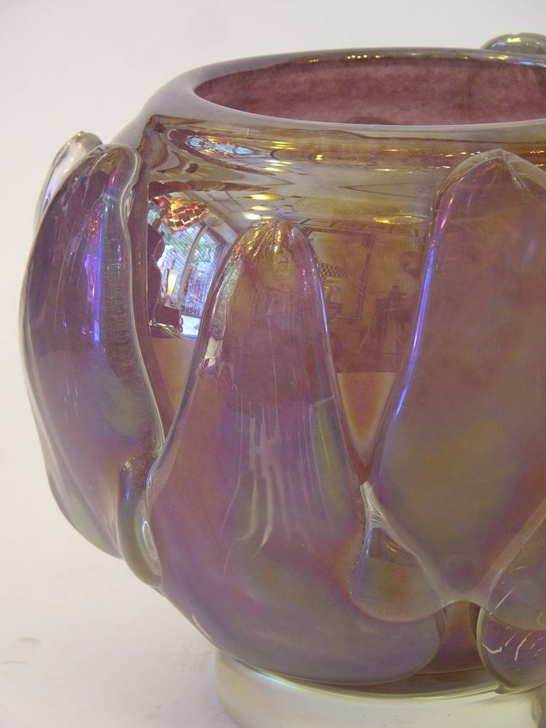 Sculptural Art Deco Design Amethyst Purple Murano Glass Vase In Excellent Condition In New York, NY