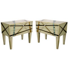 One of a Kind Italian Design Pair of Abstract Decor Chests or Side Tables