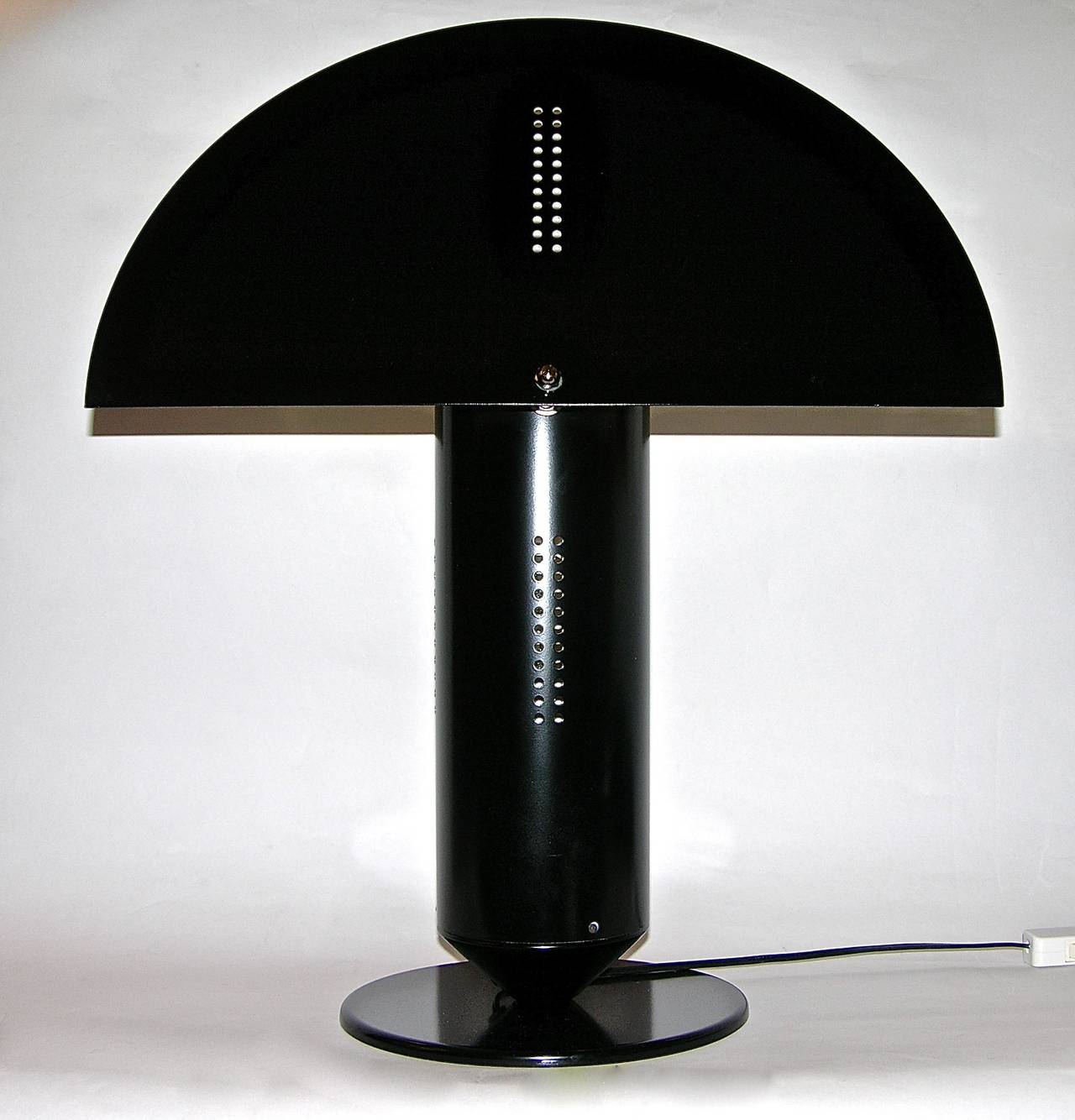 Mid-Century Modern Lumi Pair of White and Black Lamps with Swivelling Built-In Fan Shade