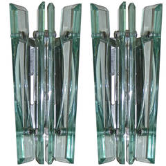 1960s Italian Pair of Glass and Chrome Wall Lights 12