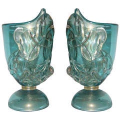 1970s Exceptional Pair of Italian Aqua Blue Glass Lamps