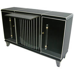 Italian Art Deco Design White and Black Glass Sideboard or Cabinet