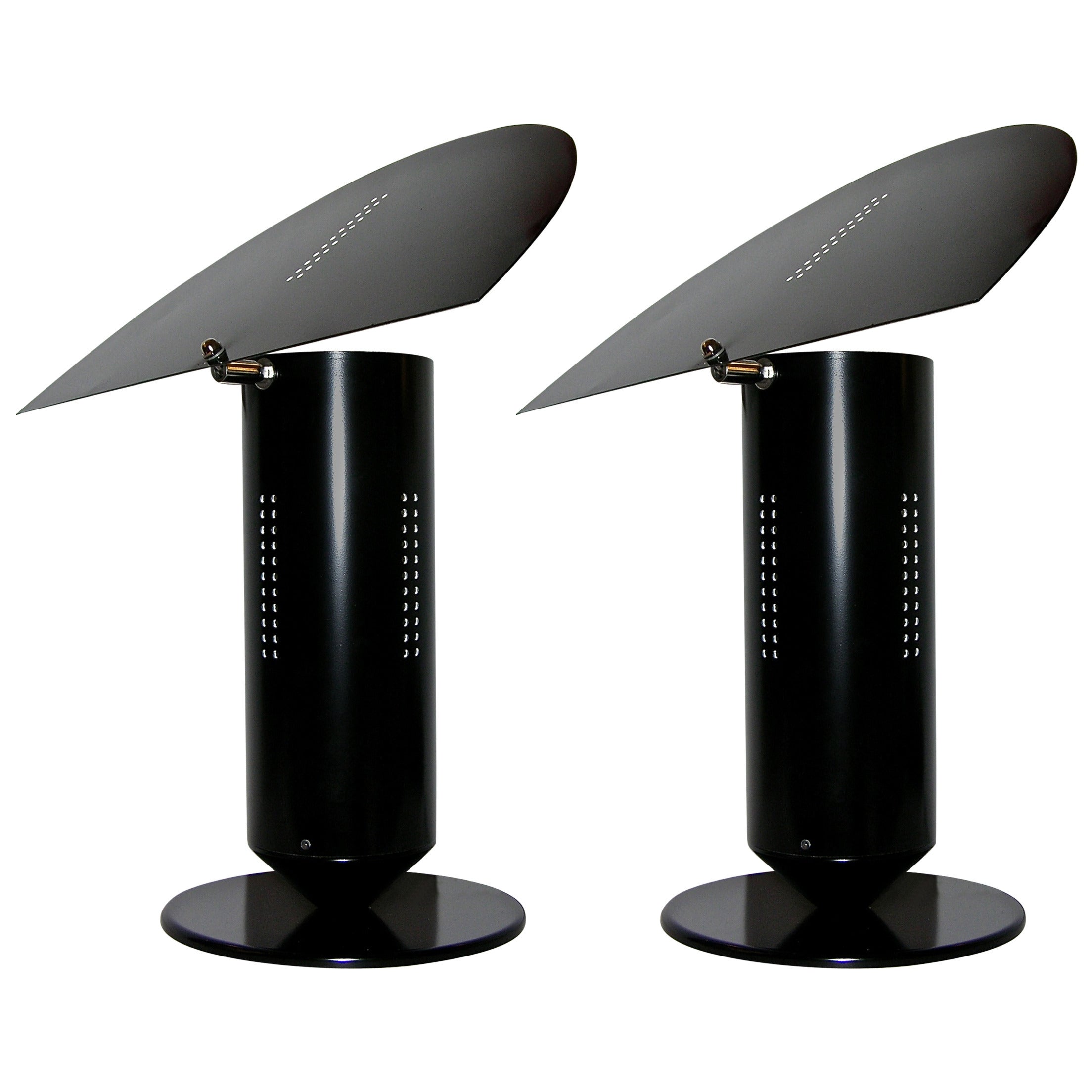 Lumi Pair of White and Black Lamps with Swivelling Built-In Fan Shade