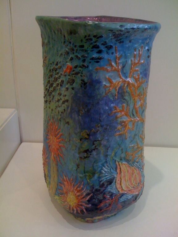 One of a Kind Majolica Vase Decorated With Fishes And Shells 2