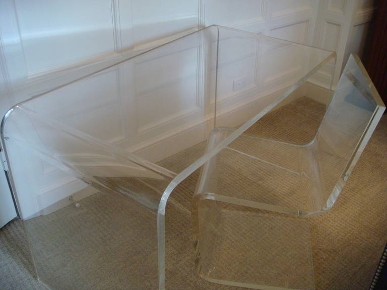 Late 20th Century Vintage Clear Lucite Waterfall Desk and Chair