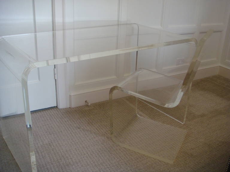 Mid-Century Modern Vintage Clear Lucite Waterfall Desk and Chair