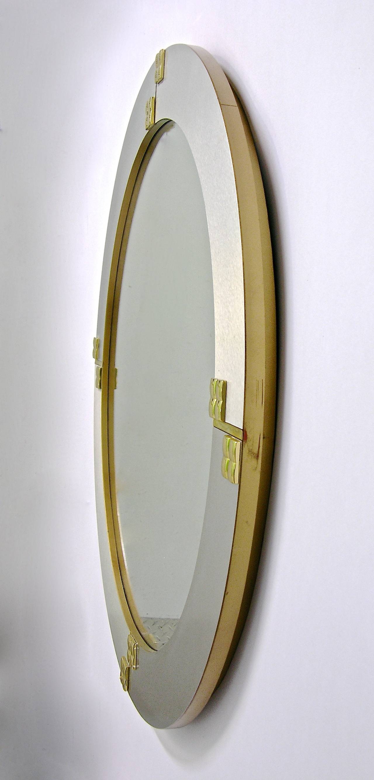 Mid-Century Modern Renato Zevi 1970s Italian Graphic Round Mirror