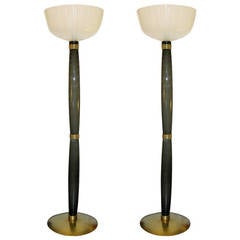 Extremely Rare Pair of Barovier Toso Olive Grey Murano Glass Floor Lamps