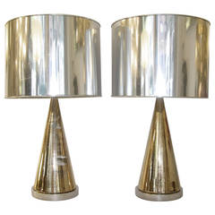 His and Hers 1960s Italian Pair of Chrome and Gold Leaf Ceramic Lamps