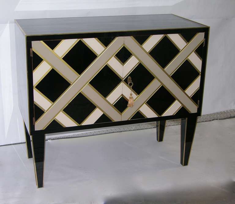 1970s One of a Kind Italian Two Door Cabinet With Optical Geometric Design