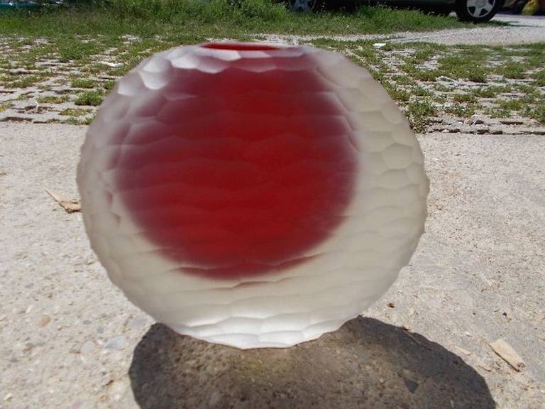 Romano Dona 1970s Murano Glass Vase with Red Heart