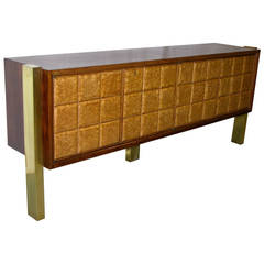 Paolo Buffa 1940s Minimalist Dark & Light Wood Cabinet / Sideboard on Brass Legs