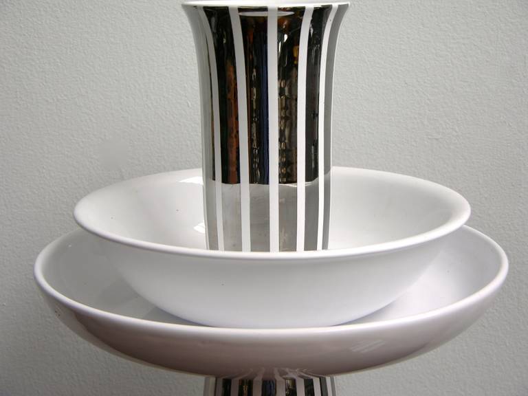Italian Ceramic Gatti Unusual Reversible Centerpiece / Vase Decorated with Pure Platinum