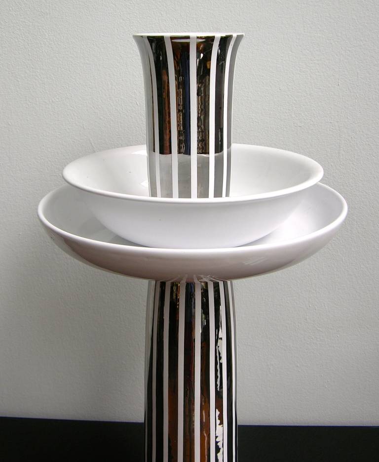 Organic Modern Ceramic Gatti Unusual Reversible Centerpiece / Vase Decorated with Pure Platinum