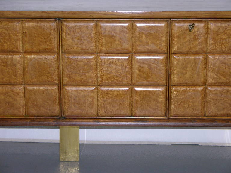 1940s Minimalist Dark & Light Palisander Wood Cabinet / Sideboard on Brass Legs 2