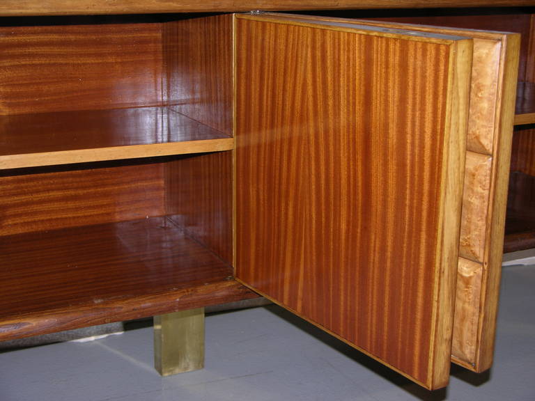 Hand-Crafted 1940s Minimalist Dark & Light Palisander Wood Cabinet / Sideboard on Brass Legs